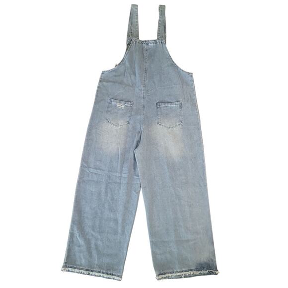 Oversized Distressed Denim Overalls • Women’s M • Boho Festival Wide Leg - Picture 5 of 14